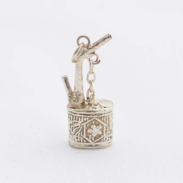 Vintage Mid Century Chinese Silver Charm - Traditional Water Pipe with Chain - 900 Silver - New Old Stock