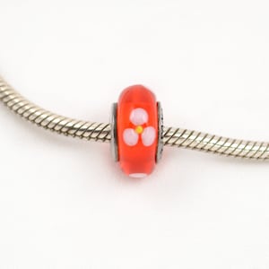 Pandora Murano Glass Red Flowers Sterling Silver Charm - Retired Design - #790622 - Original Screw On Charm - Bead Charm - Murano Jewelry