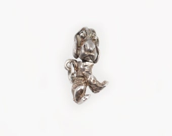 Vintage Hound Dog Charm with Movable Swivel Head - 1950's - Keepsake Charm - Bloodhound Hunting Dog