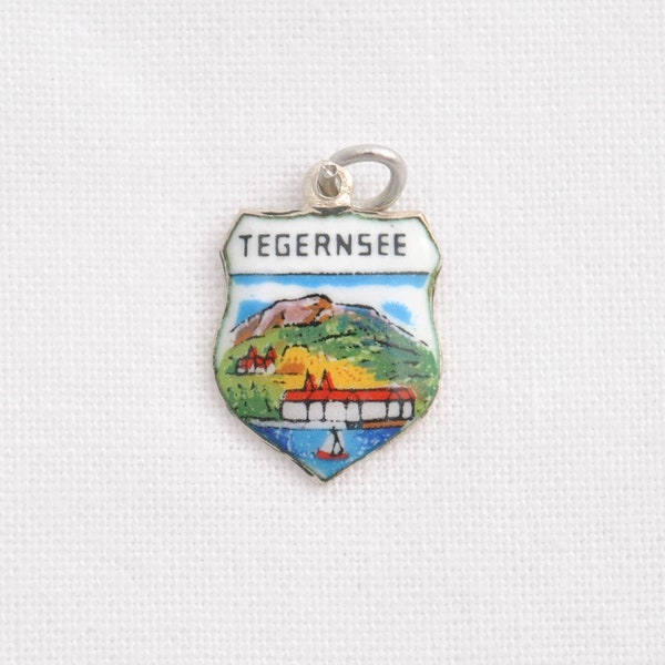 Vintage Tegernsee Germany Travel Shield Crest Charm -  Enamel on 800 Silver - Scarce 1960's Travel Souvenir