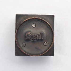 Antique Printing Block - Seal - Wood and Copper Ink Stamp - "Seal" Script