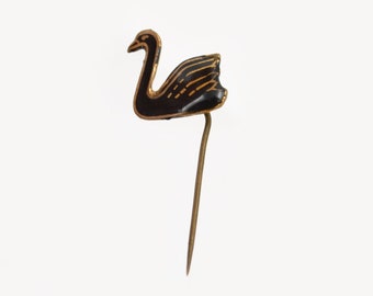 Antique Western Australia Black Swan Stick Pin - Enamel and Brass Small Stick Pin - Sheridan of Perth, Australia