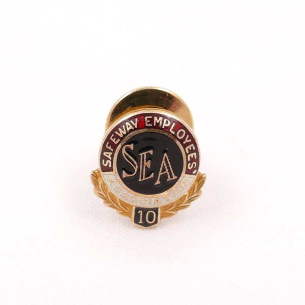 Vintage Safeway Employees Association 10 Year Pin - 10K Gold Filled Employee Lapel Pin Award - Small Lapel Pin