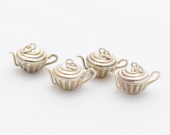 Vintage Mid Century Chinese Silver Charms - Lot of 4 Tea Pots - Tea Pot - 900 Silver - New Old Stock Jewelry Making Supplies Bracelet Charms