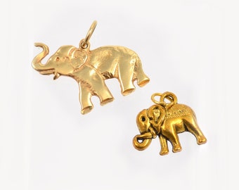 Vintage Gold Tone Elephant Charms - 1960s - 2 Little Elephants - New Old Stock Never Used - Jungle Zoo Animal