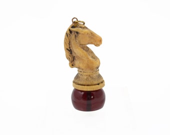 Antique Chess Piece Knight Pendant - Resin Knight with Red Glass Orb Base