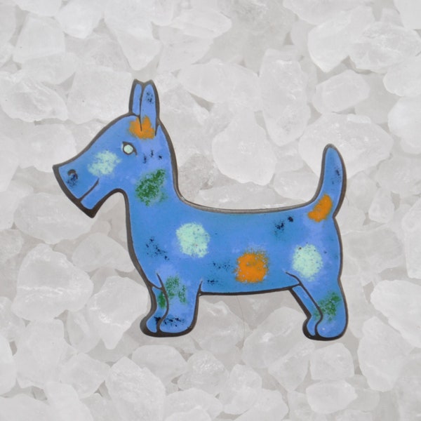 Vintage Art Deco Enamel on Sterling Blue Dog Pin - 1940's - Spotted Terrier Dog - Marked E Sterling - Dog Brooch Collectibles - Scarce Rare