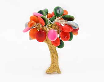 Vintage House of Joy Lollipop Tree Brooch - 1960s - Gold Tone & Multi Color