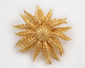 Vintage Coro Flower Brooch - Goldtone 1960's - Designer Costume Jewelry - Signed Coro