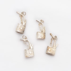 Vintage Mid Century Chinese Silver Charms Lot of 4 - Traditional Water Pipe with Chain - 900 Silver - New Old Stock Jewelry Making Supplies