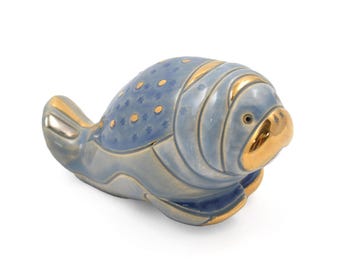 Vintage Artesania Rinconada Manatee Figurine #751 - Silver Anniversary Series - Uruguay Animal - Hand Crafted Ceramic Design