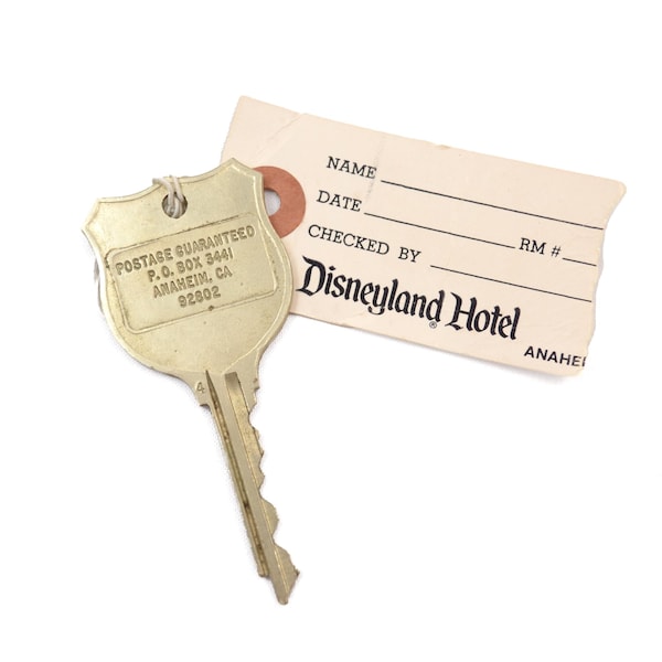 Vintage 1980 Disneyland Hotel Anaheim California Room Key with Original Paper Tag