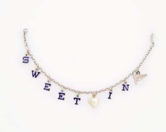 Vintage Sterling Silver Army Air Force Sweetheart Bracelet - Original WWII Era "Sweet Heart In USAAF" Charm Bracelet - 7 1/2" Length