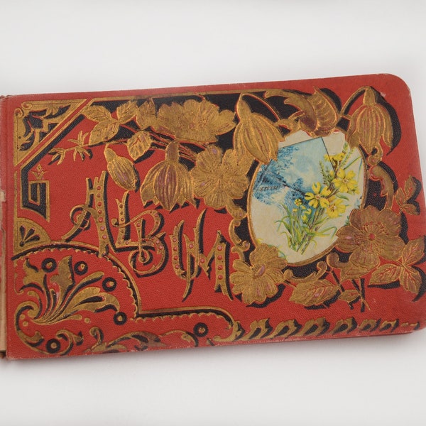 Antique Early 1900's Victorian Autograph Album - Embossed Red Print Cover - 14 Page Album with Autographs 1905 - 1909 - Made in Germany