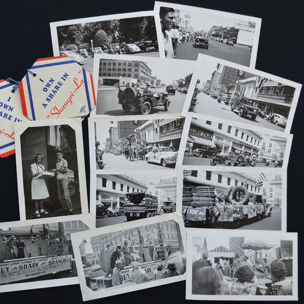 Lot of 25 Vintage 1942 Fresno County California Armistice Day Parade and Victory Auction Photographs - Original Black & White Snapshots