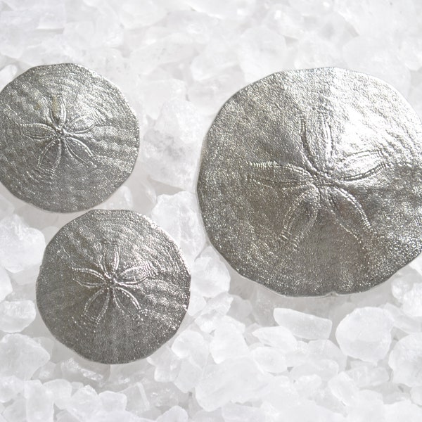 Vintage Amos Canada Pewter Sand Dollar Brooch and Earring Set - Artisan Made Signed -  Early 1990's