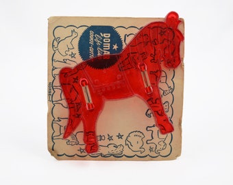 Vintage Domar Red Translucent Circus Horse Cookie Cutter - New on Card - with Original Cookie Dough Recipe on Back of Card - Horse #7