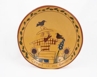 Vintage Crows In My Garden American Redware 7 1/2" Bowl - Pamela Armbrust Red Oaks Pottery
