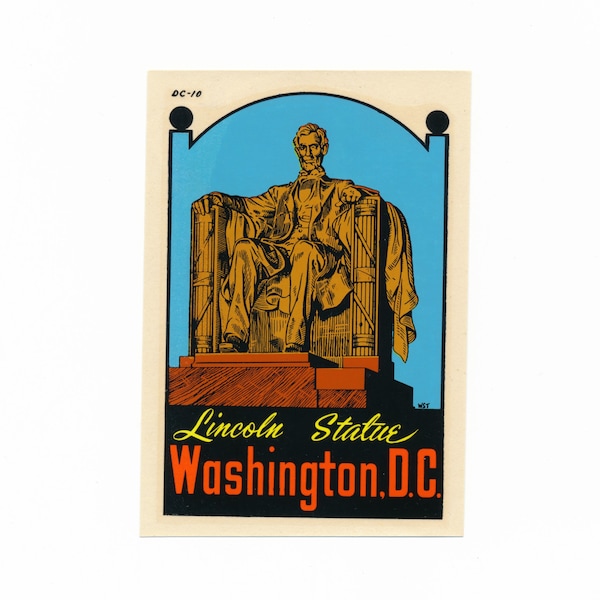 Vintage 1950's Lincoln Statue Washington D.C. Souvenir Travel Luggage Decal - Abraham Lincoln Statue - Original Decal w/ Wax Paper Bag