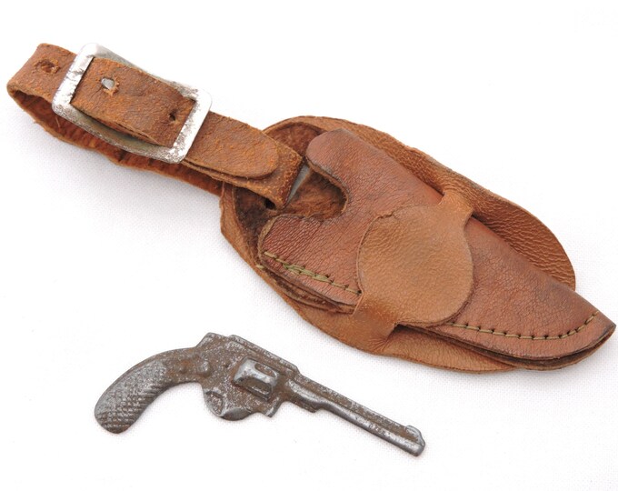 Vintage Miniature Toy Metal Gun Revolver With Leather Holster Etsy