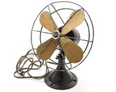 Antique c.1930 39 s Wolverine Model 4 Blade Electric Oscillating Desk Fan - Metal Goldtone Blades - Wall Mount Fan