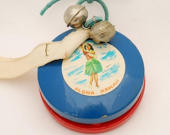 Vintage Castanets 1950's "Aloha Hawaii" - Painted Wood Souvenir with Original Labels Intact