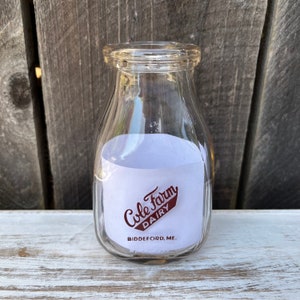 Vintage Cole Farm Dairy Half Pint Square Glass Bottle - Biddleford, Maine