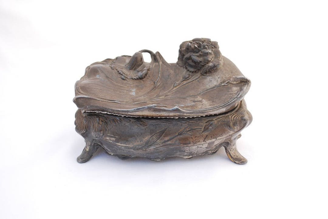 Antique Art Nouveau Large Footed Jewelry Casket Trade Mark J.B