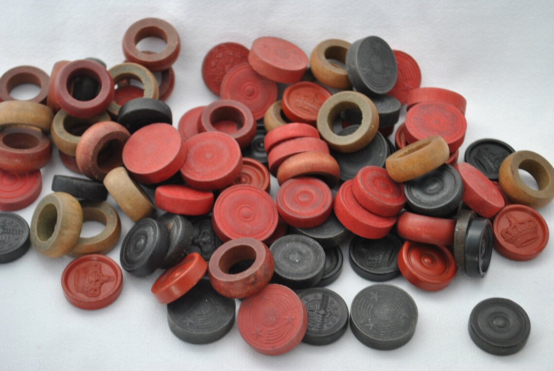 Vintage Wood Checkers and Game Pieces Etsy