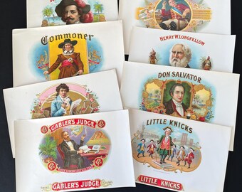 Lot of 8 Vintage c1900s Cigar Box Labels - Gentlemen and Historical Figures
