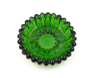 Vintage 1960s Hazel Atlas Green Glass Sunflower Daisy Ashtray