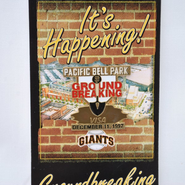 Vintage San Francisco Giants 1997 Pacific Bell Park Ground Breaking Pin - New on Card Original Packaging - Visa Promotion