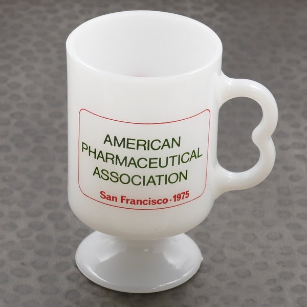 Vintage 1975 American Pharmaceutical Association San Francisco Milk Glass Mug - Dow Pharmaceuticals Advertising - Convention Promo Mug