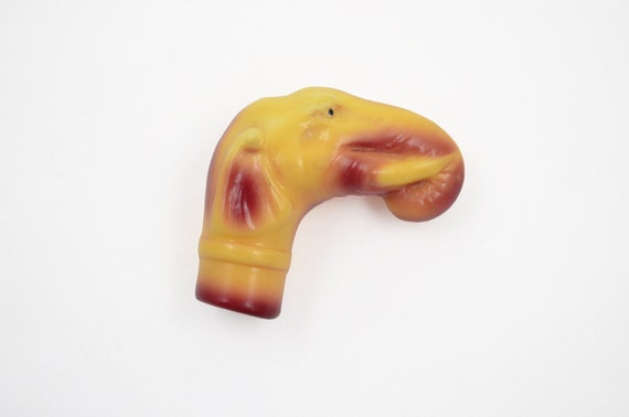 Antique Elephant Head Umbrella Handle - 1930's Animal Head Bamboo Umbrella Handle - Molded Celluloid Plastic