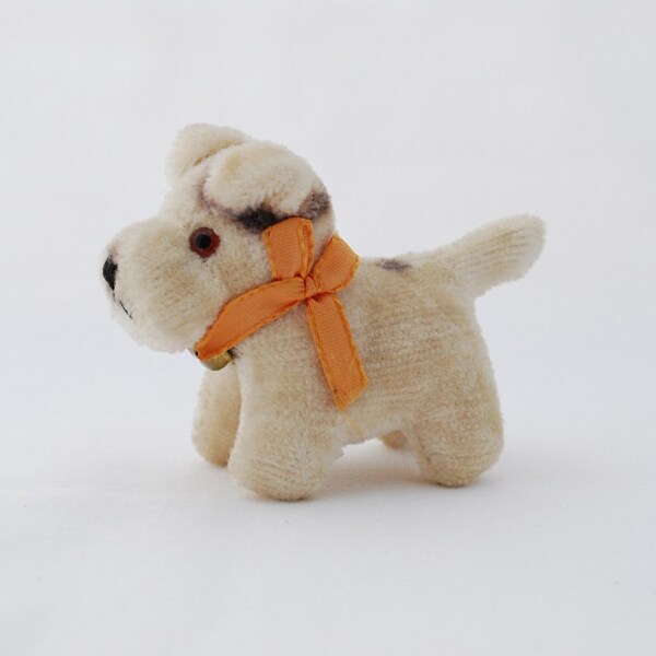 Vintage 1940's Short Mohair Fox Terrier Dog Miniature - Sawdust Stuffed Toy - Glass Eyes