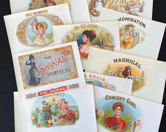 Lot of 12 Vintage c1900s Cigar Box Labels - Beautiful Women