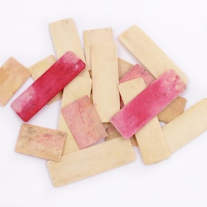 Lot of 20 Antique Carved Bone Rectangular Gaming Chips - Colored Dyed Natural Bone - Game Pieces, Poker Chips, Counters
