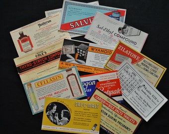 Vintage 1930's Medical Pharmacy Ink Blotters - Lot of 12 - Drug Store Advertising - Scrapbooking Paper Ephemera - Collectibles