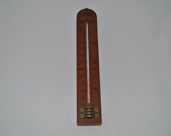 Antique Wood & Brass boots Thermometer Etsy