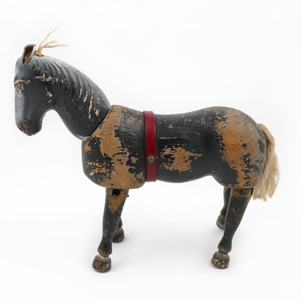 Vintage 1950s Delavan Schoenhut Wooden Black Horse - Humpty Dumpty Circus Toy