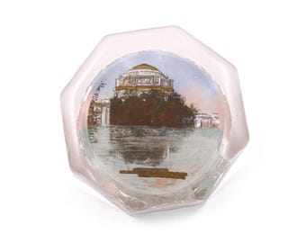 Antique 1915 Palace of Fine Arts Panama Pacific Universal Exposition San Francisco Glass Paperweight - Reverse Painted Glass
