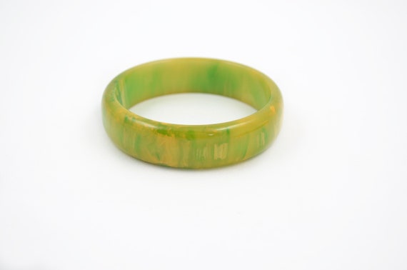 Vintage Yellow Green Marbleized Swirl Bakelite Ba… - image 8