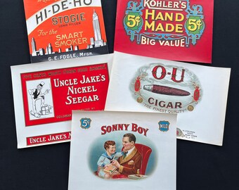 Lot of 5 Vintage c1900s Cigar Box Labels - Advertising and Brand Graphics