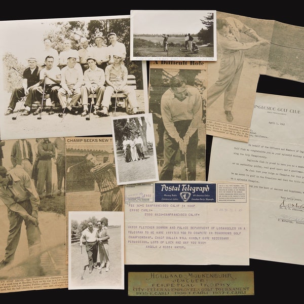 Lot of Antique 1930s and 1940s Golf Photos & Ephemera - San Francisco City Champion Golfer