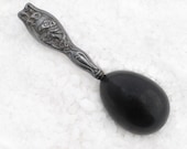 Antique 1900 39 s Art Nouveau Egg Darner - Woman 39 s Face - Black Wood Egg - Silverplate Cast Metal Handle - Sewing Notion Tool