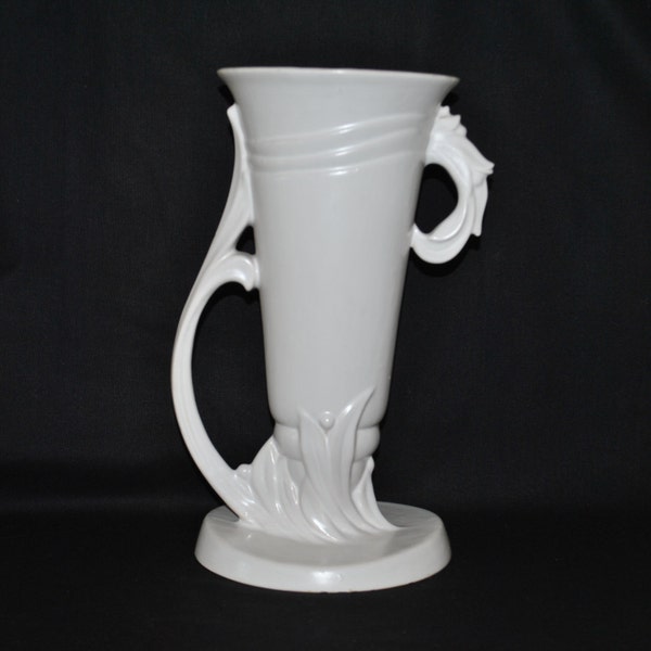 Antique Roseville Velmoss 1930's Double Handle Vase - Art Deco Style - Ivory Color
