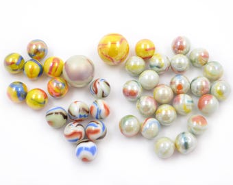 Lot of 38 Vintage Vacor de Mexico Marbles - 1990s and 2000s Marbles - Hurricane, Spumoni, Sun, Candy