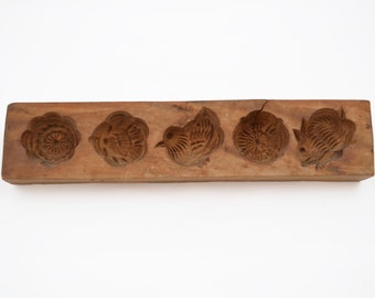 Vintage Handcarved Wooden Rice Cookie Mold - Kuih Bangkit Mold - Chinese Rice Mooncake Mold Bird Rabbit Flowers - Butter Mold - Baking Mold