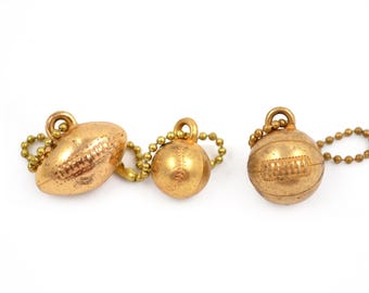 Set of 3 Vintage 1950s Sports Keychains - Football, Baseball, Basketball - Metal Clad Sports Charms