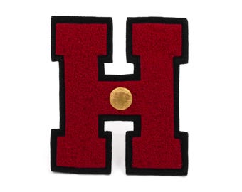 Vintage 1950s Red and Black Chenille Block Letter &quot;H&quot; - High School Sports Patch - Letterman Sweater Patch